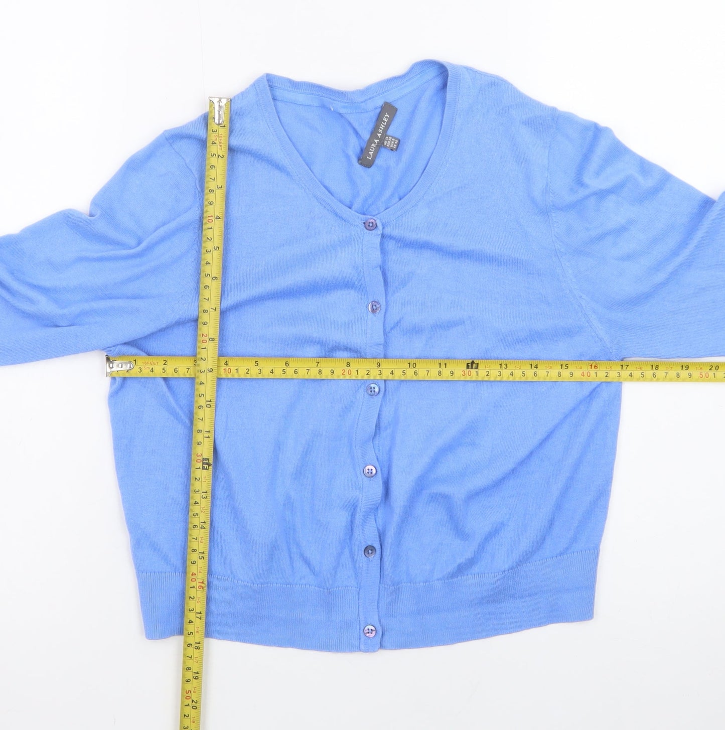 Laura Ashley Women's Blue V-Neck Cotton Cardigan Size 12