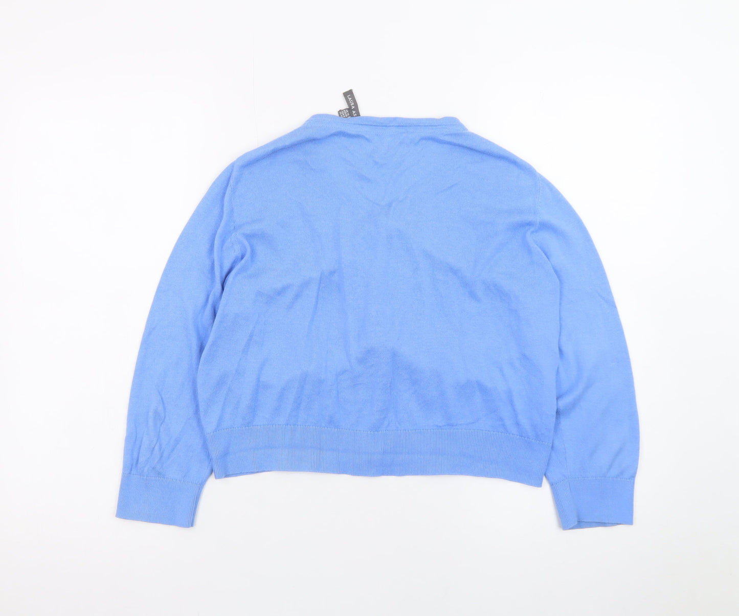 Laura Ashley Women's Blue V-Neck Cotton Cardigan Size 12