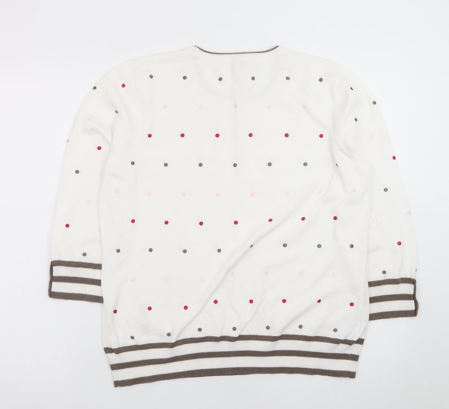 CC Womens Ivory Polka Dot Knit Jumper L Crew Neck 3/4 Sleeve
