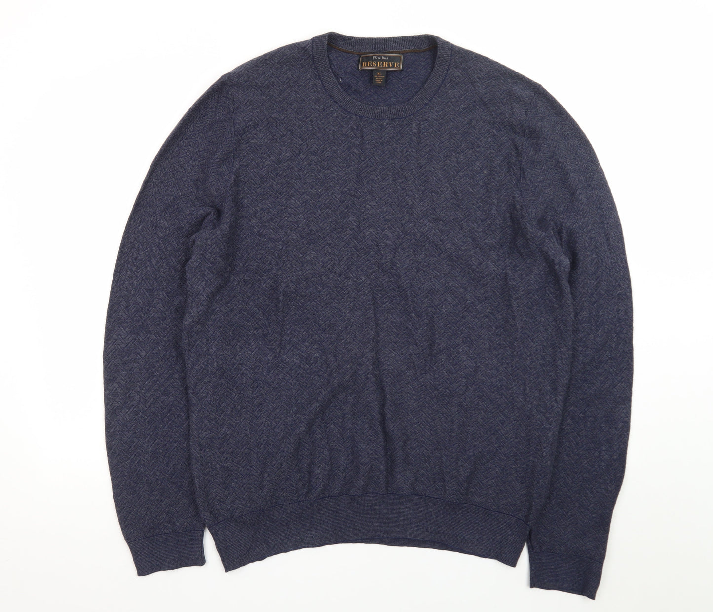 Jos. A. Bank Men Blue XL Cotton Silk Crew Neck Herringbone Jumper