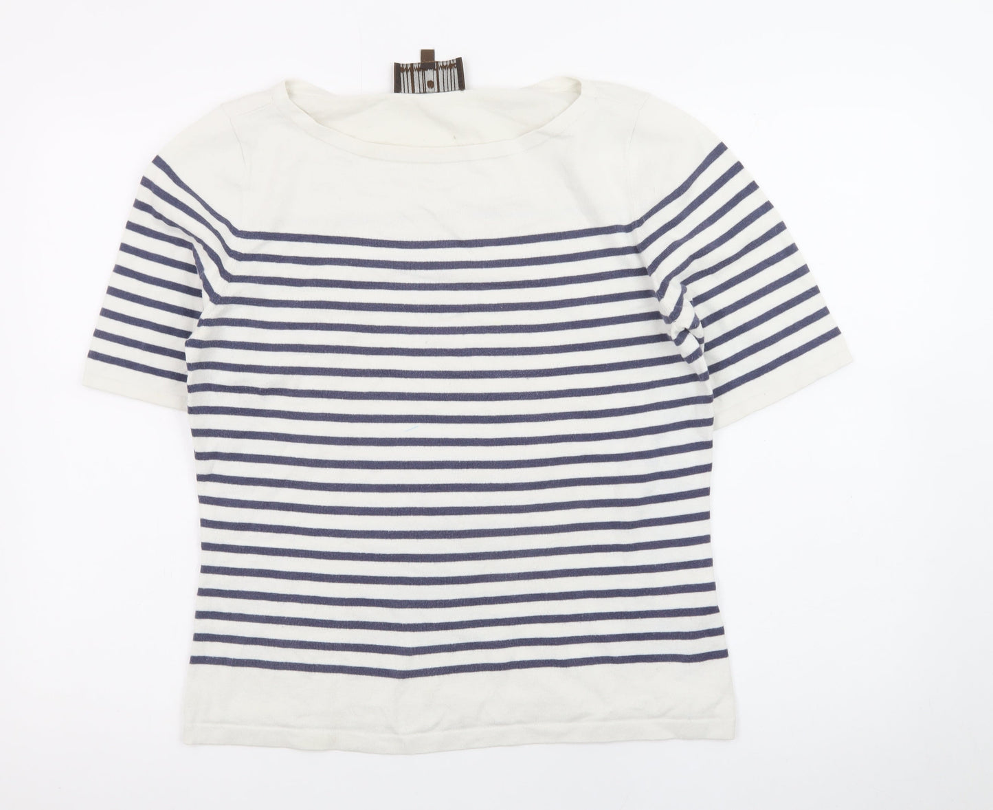 Fenn Wright Manson Womens White Navy Striped Cotton Jumper Size 16