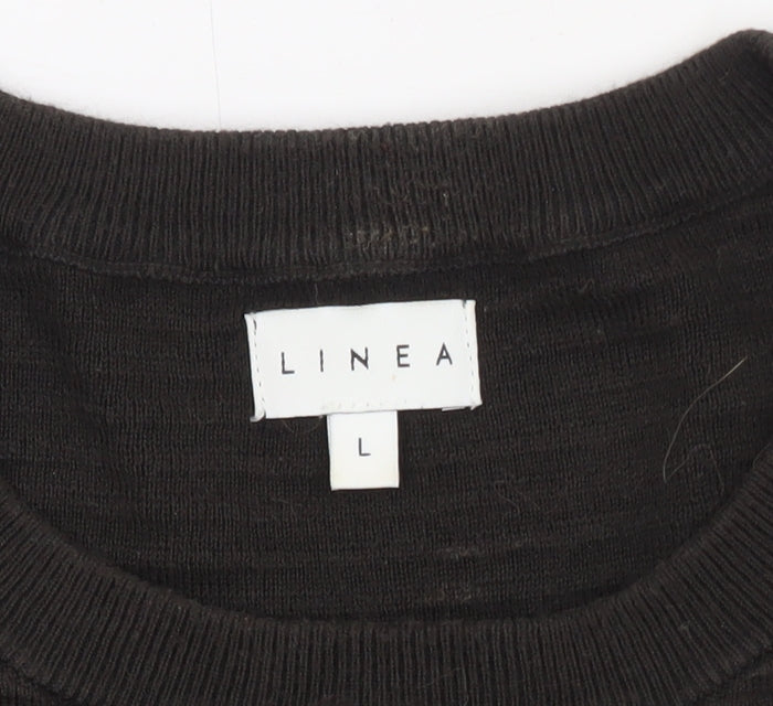 Linea Mens Black Cotton Rib Knit Crew Neck Jumper Size L