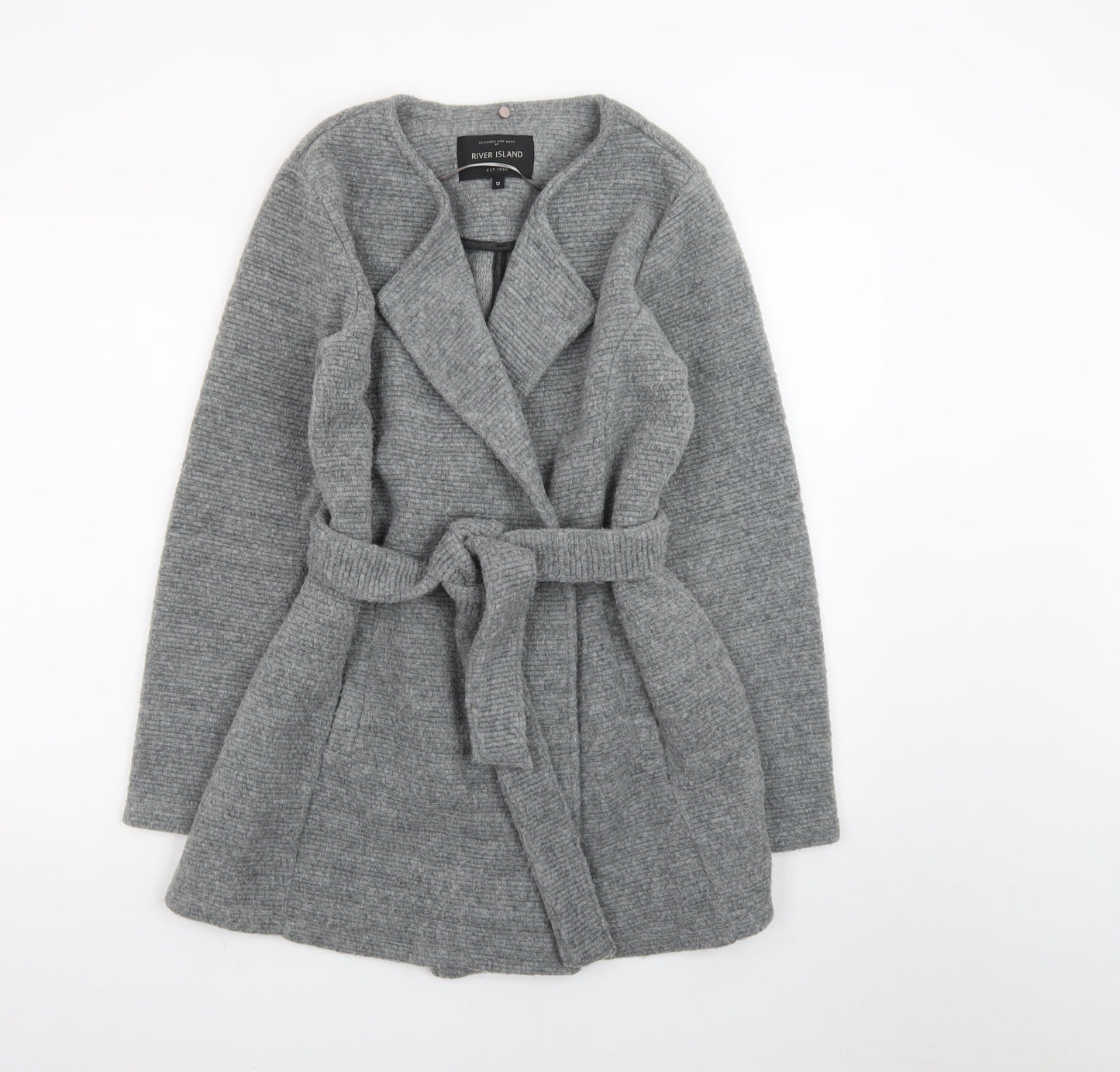 River Island Women’s Grey Belted Knit Coatigan Size 12