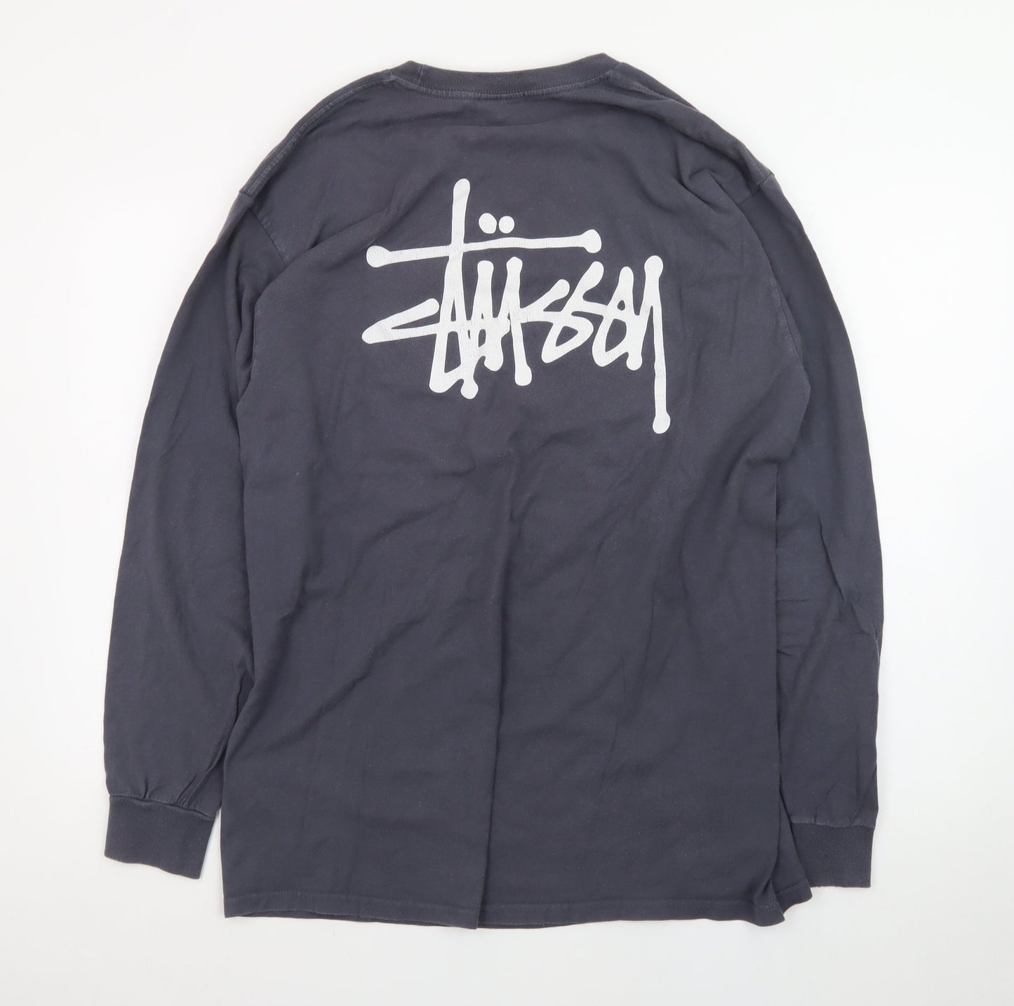 Stüssy Men's Grey Long Sleeve Graphic Logo T-Shirt Size L