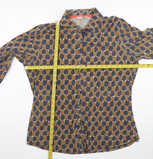 Boden Women’s Brown Geometric Long Sleeve Button-Up Shirt Size 10