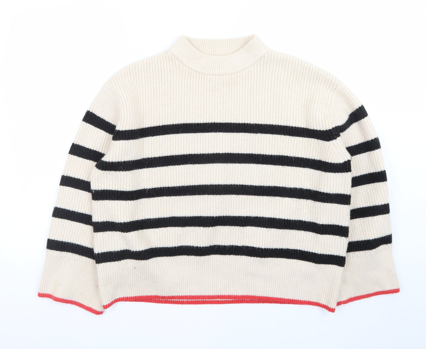 Zara Women Beige Stripe Mock Neck Knit Jumper Size S