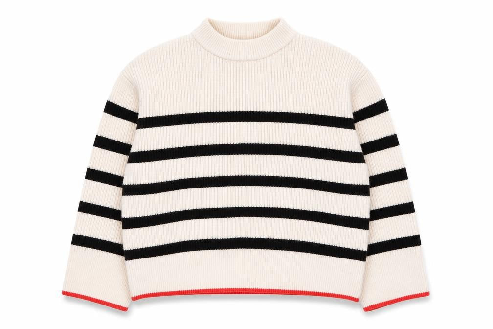 Zara Women Beige Stripe Mock Neck Knit Jumper Size S