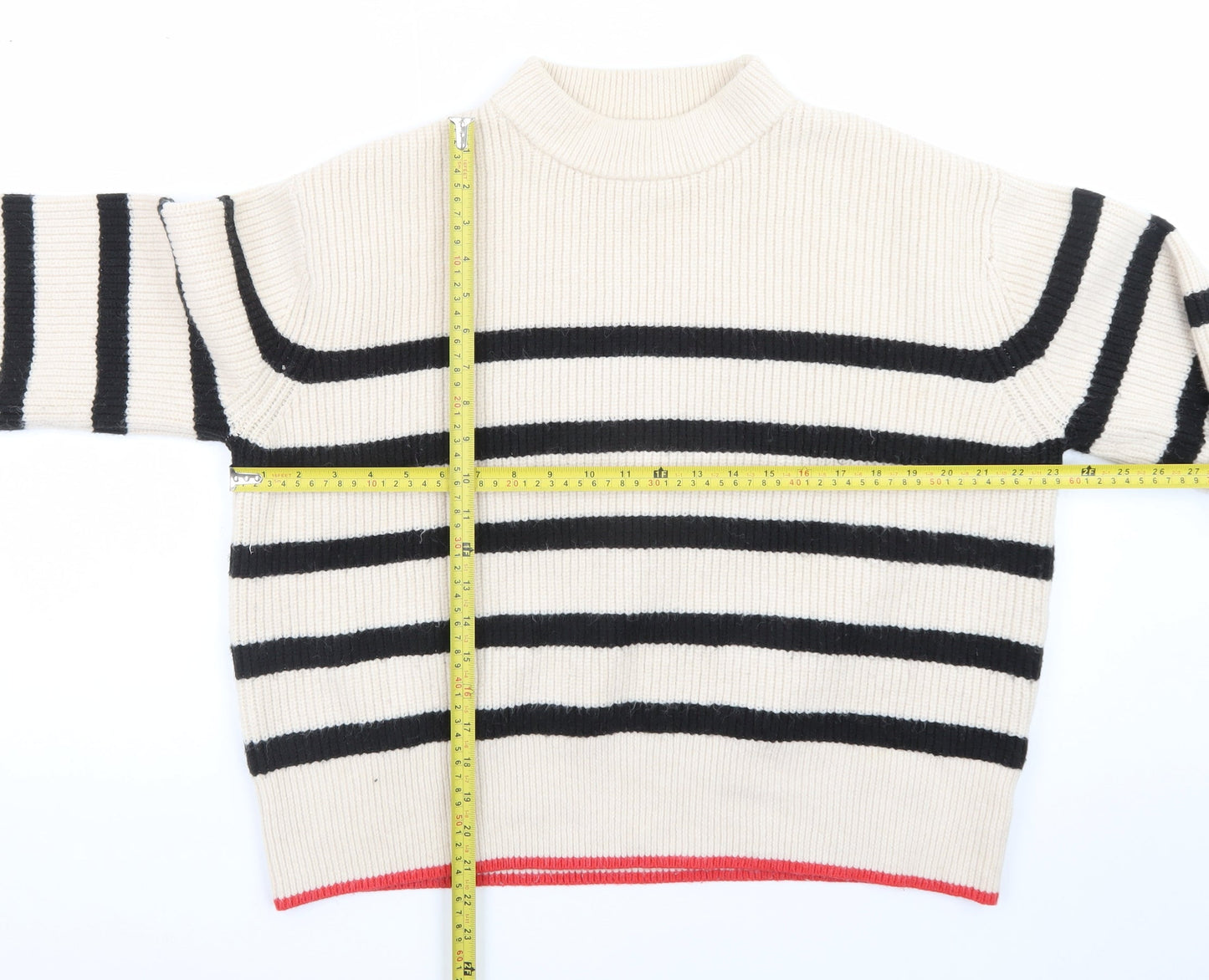 Zara Women Beige Stripe Mock Neck Knit Jumper Size S