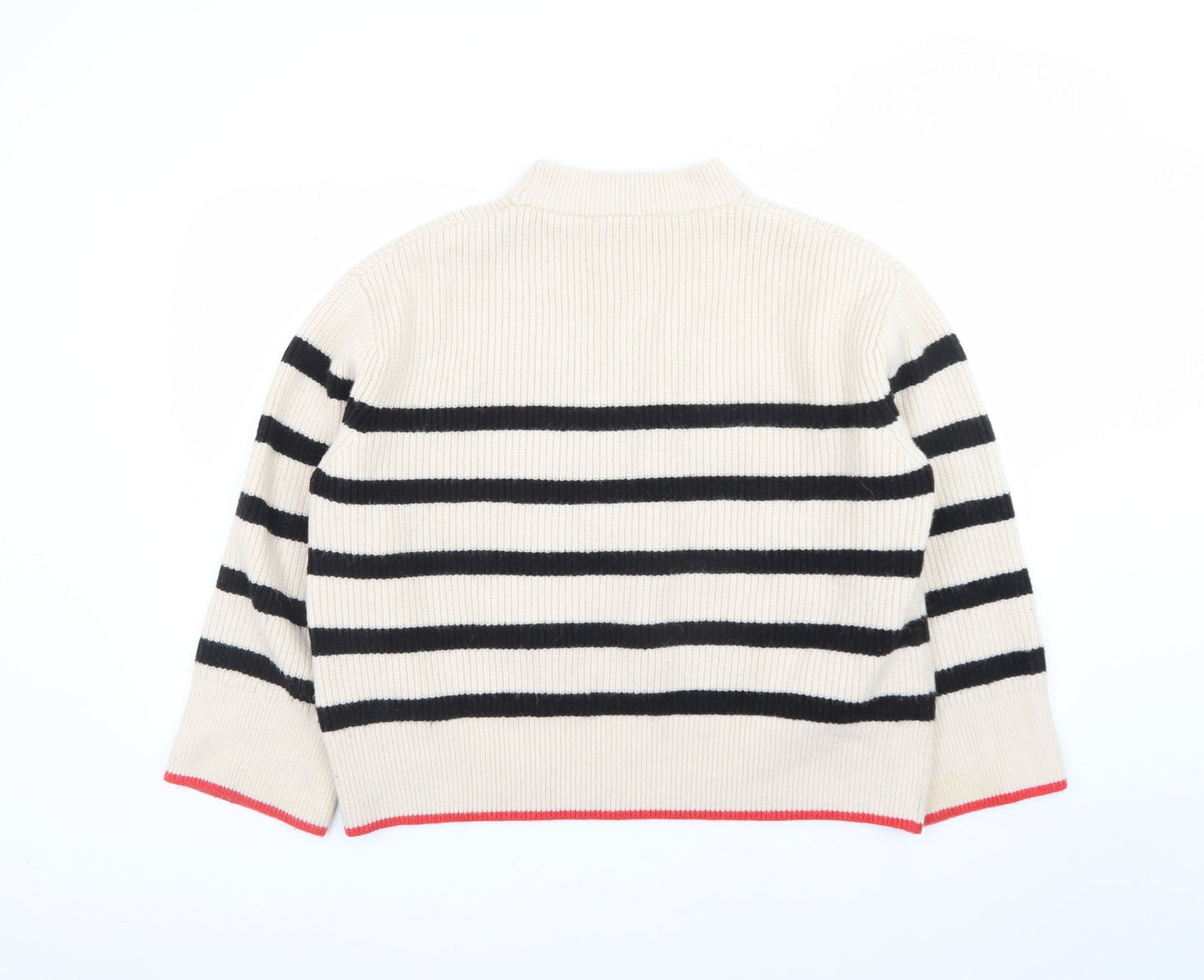 Zara Women Beige Stripe Mock Neck Knit Jumper Size S