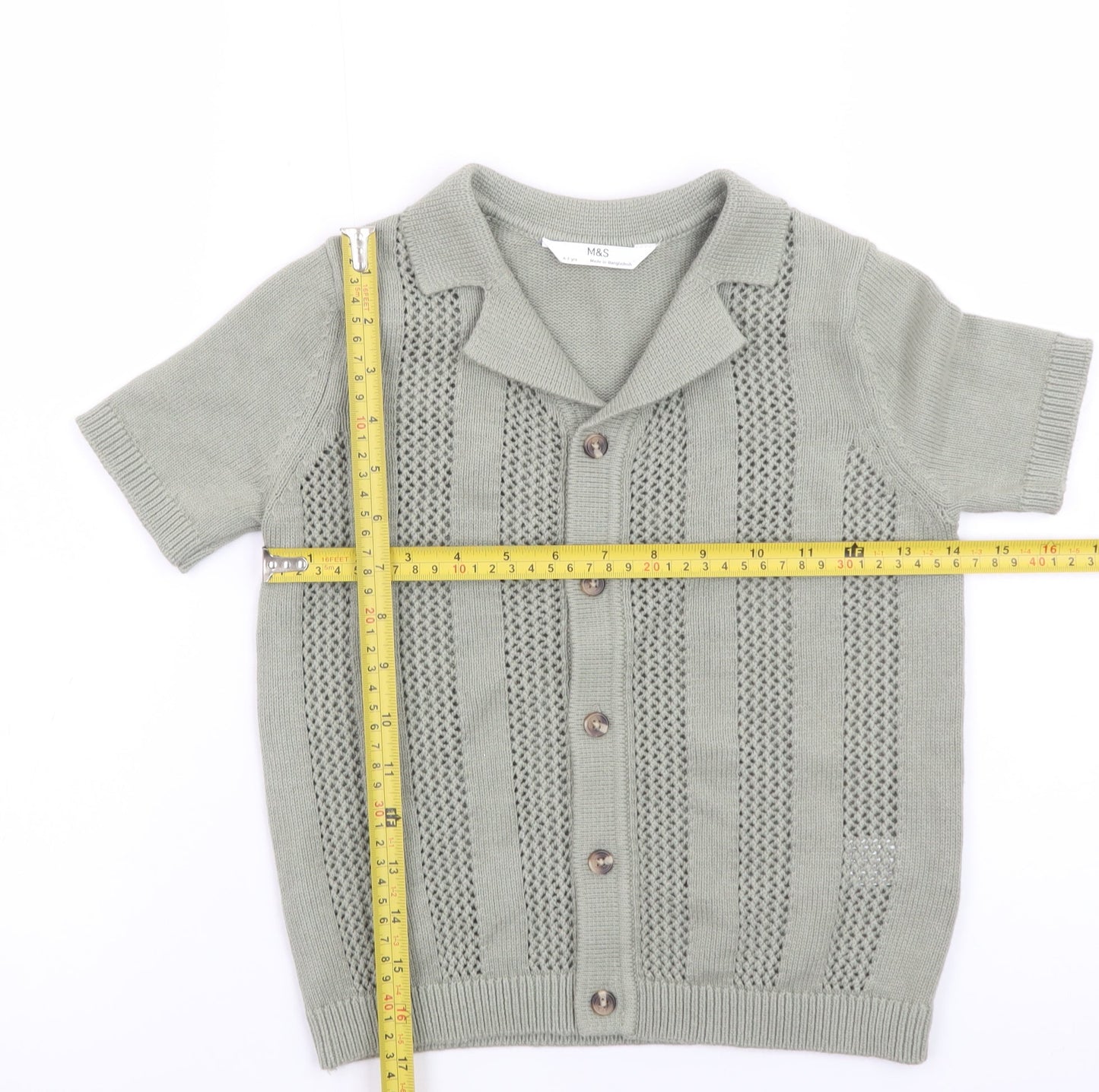 Marks and Spencer Boys Green Short Sleeve Cotton Knit Cardigan 6-7 Years