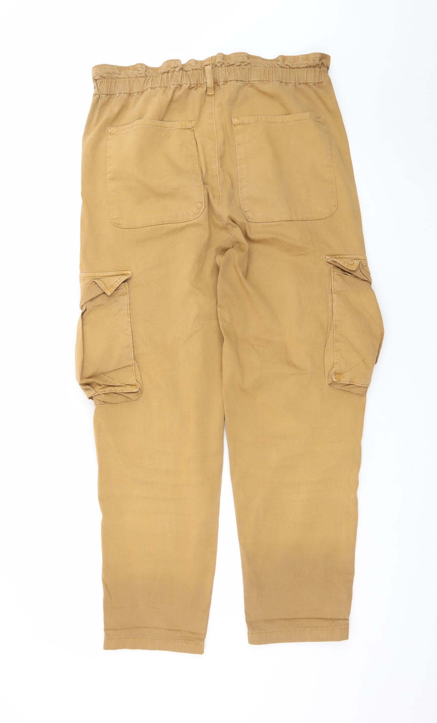 Pulz Jeans Men Beige Cargo Trousers L Relaxed Fit Elastic Waist