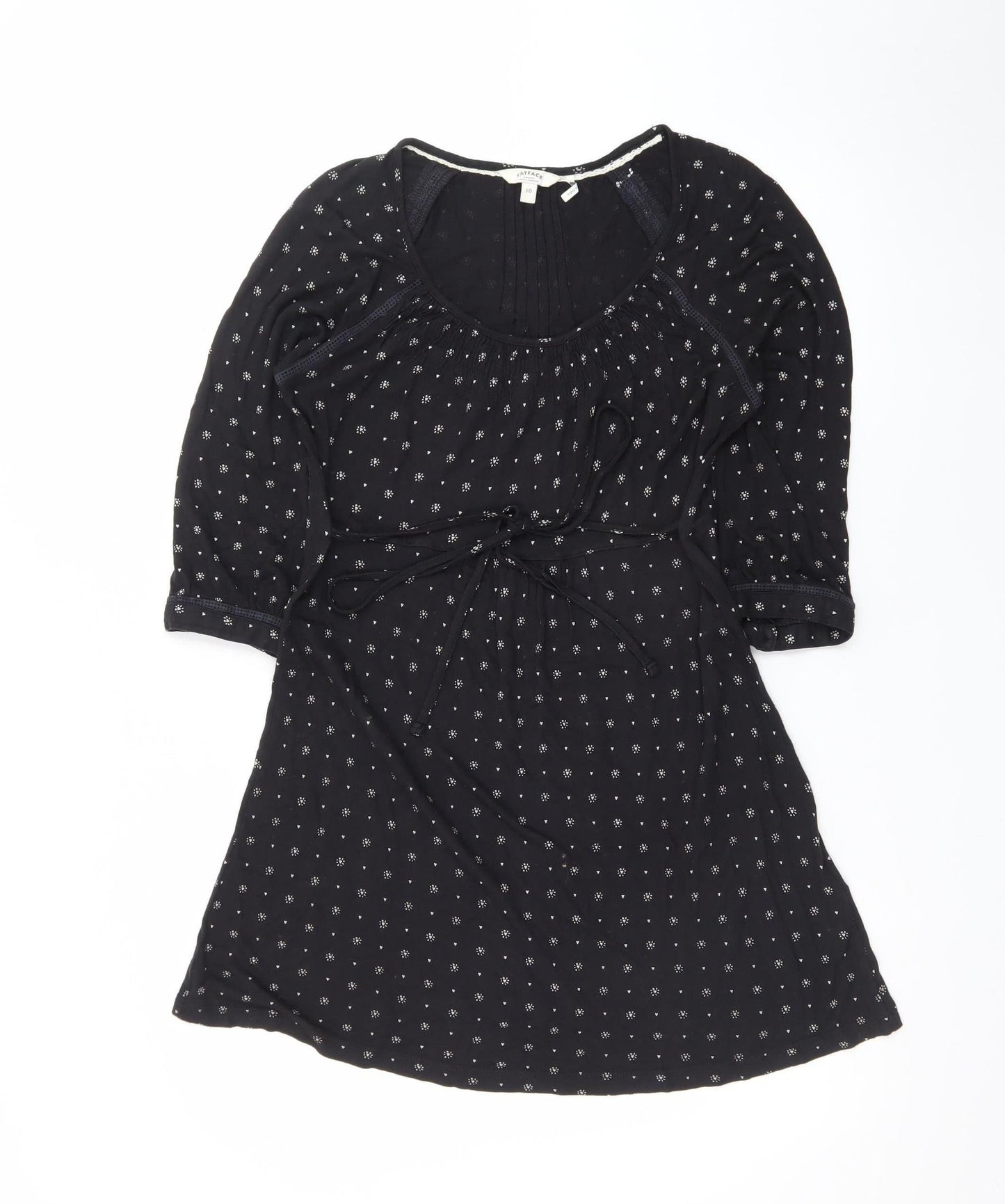 FatFace Women's Black Cotton A-Line Dress Size 10 Bohemian Style