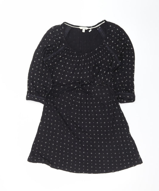 FatFace Women's Black Cotton A-Line Dress Size 10 Bohemian Style