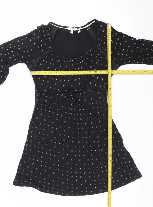 FatFace Women's Black Cotton A-Line Dress Size 10 Bohemian Style