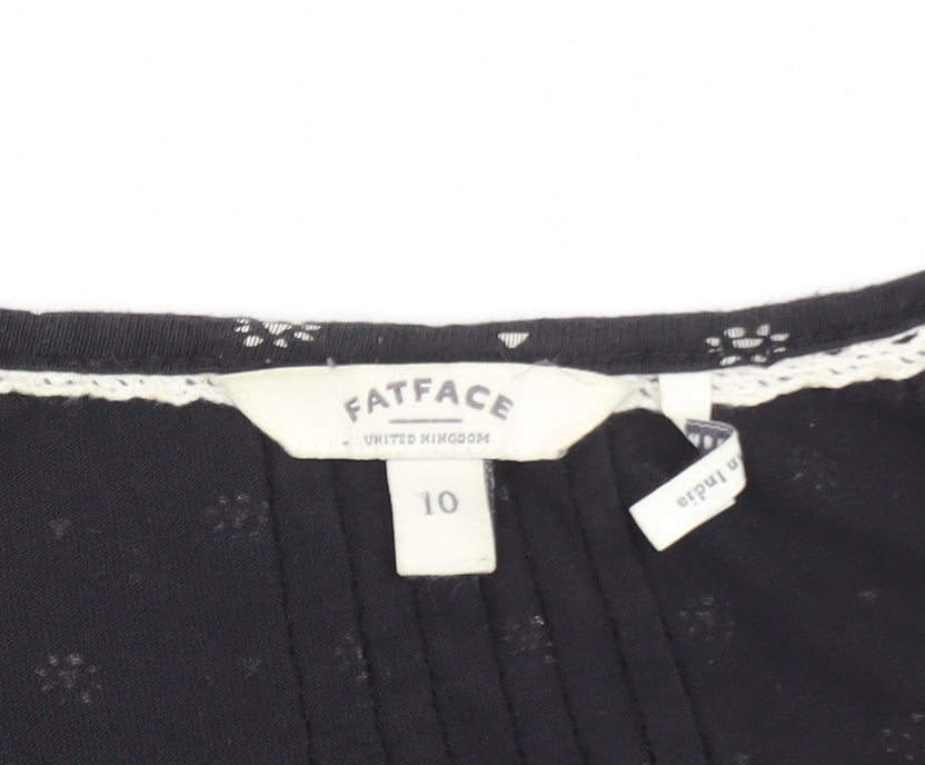 FatFace Women's Black Cotton A-Line Dress Size 10 Bohemian Style