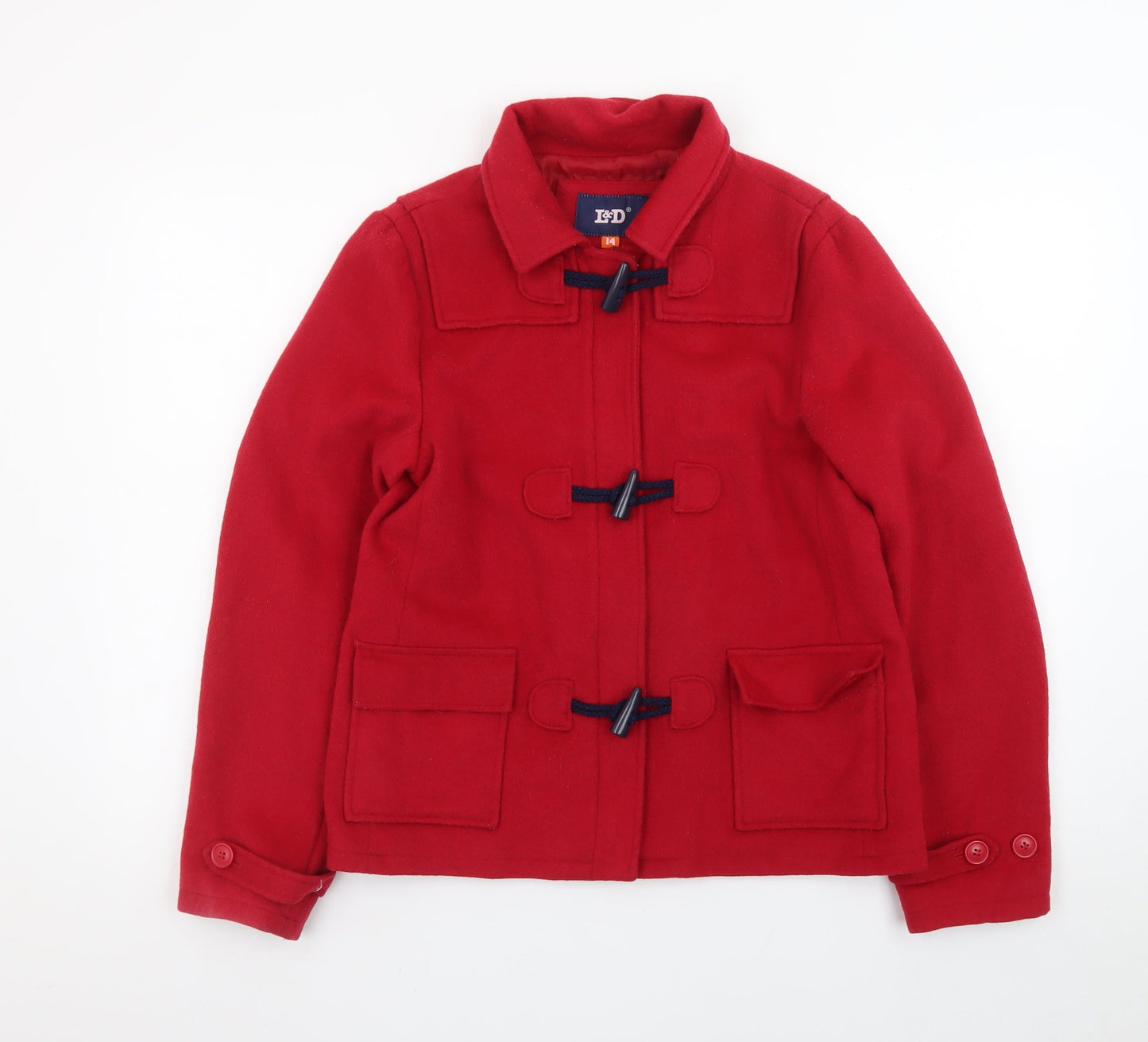 L&D Women Red Wool Toggle Coat Size 14 Short Duffle Style