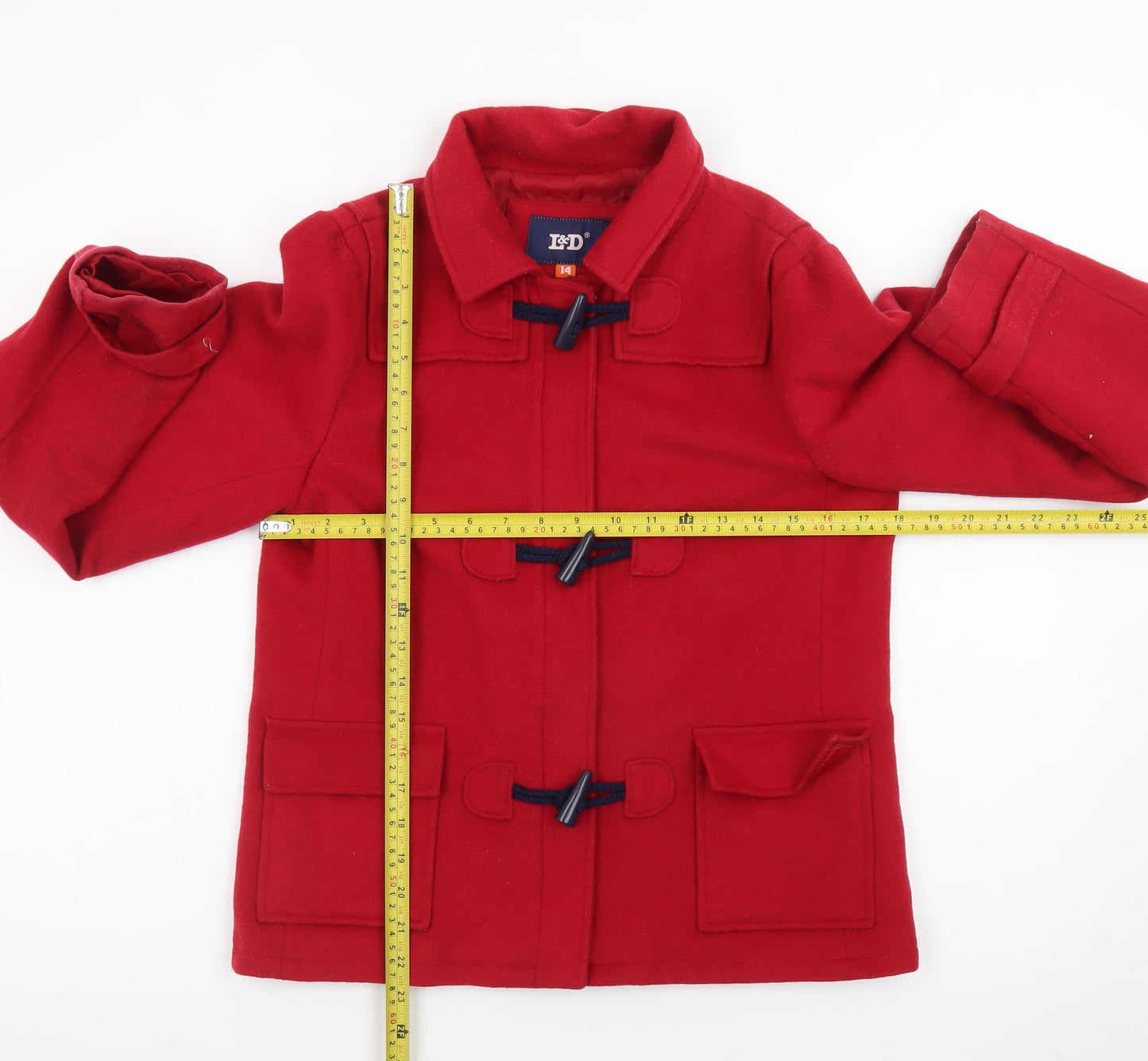 L&D Women Red Wool Toggle Coat Size 14 Short Duffle Style