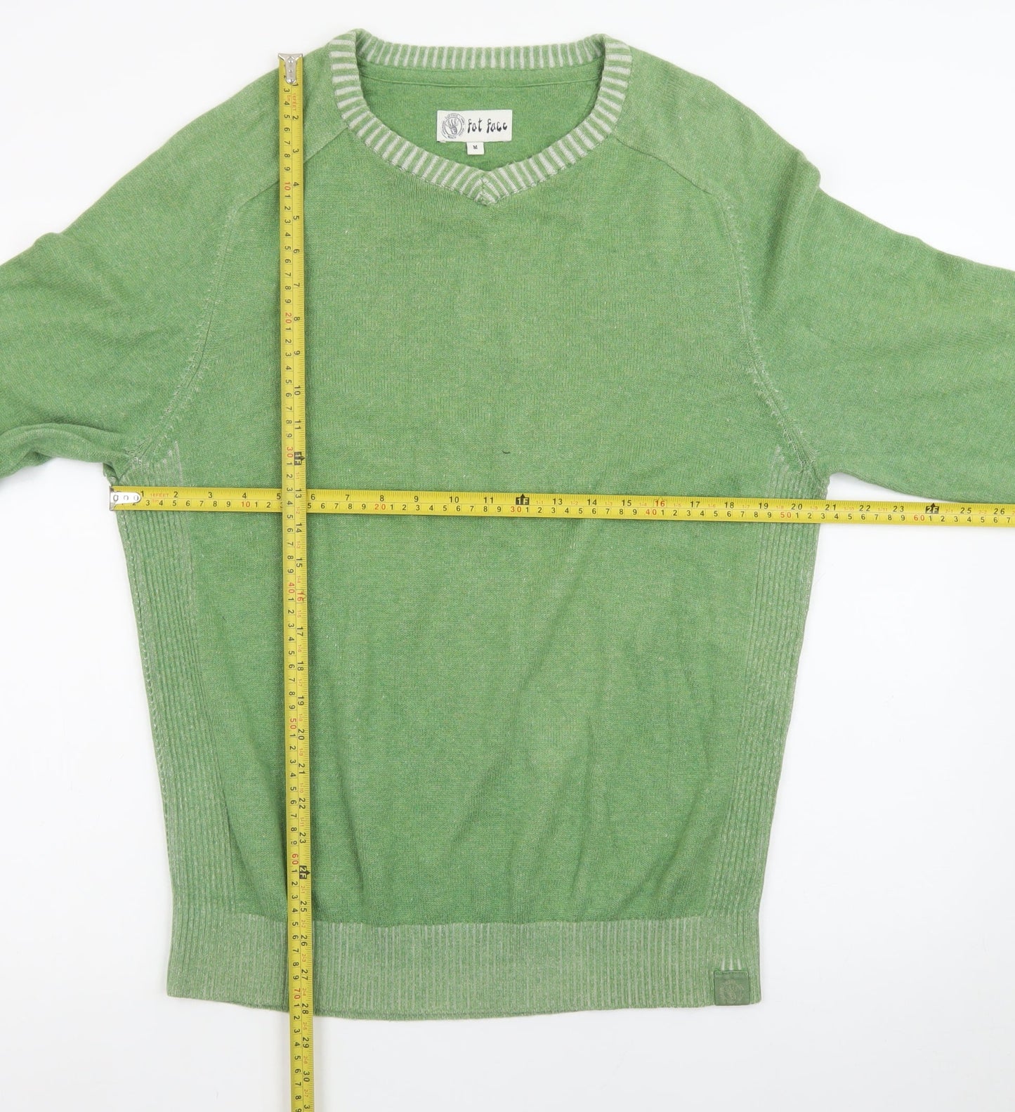Fat Face Women's Green Cotton V-Neck Knit Jumper Size M