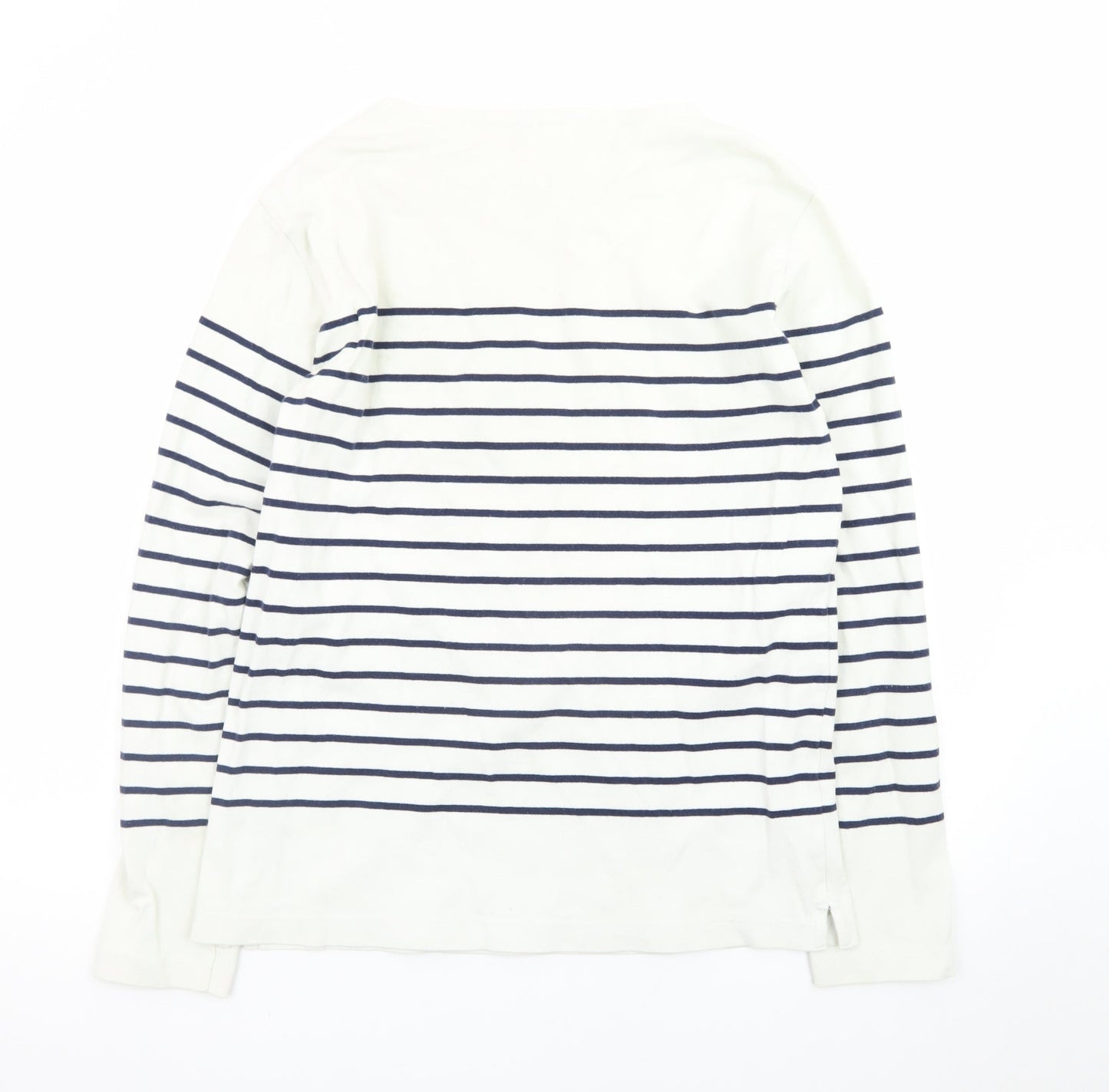 Uniqlo Women White Striped Cotton Boat Neck Long Sleeve Jumper M