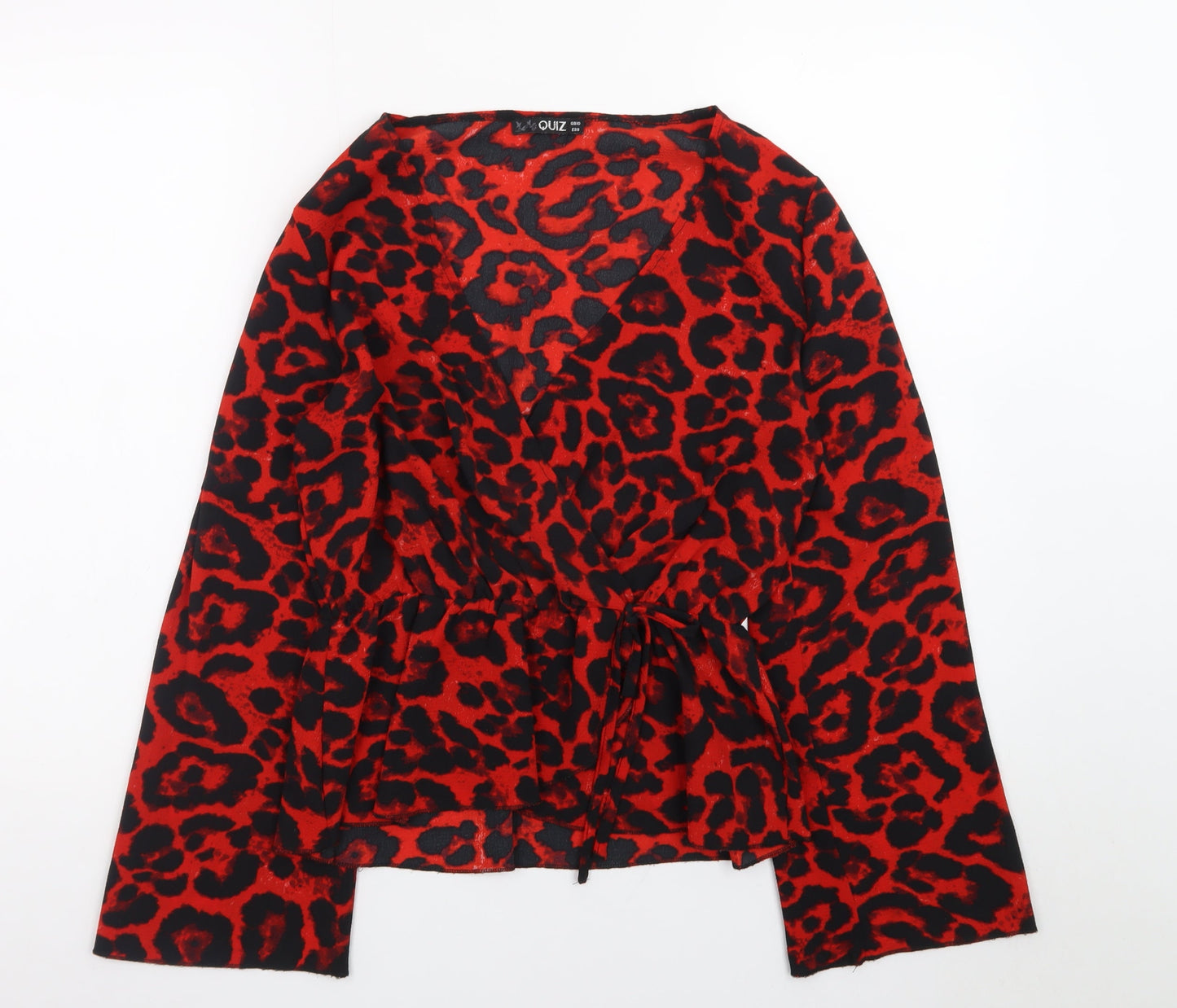 Quiz Women Red Leopard Print Wrap Blouse Size 10