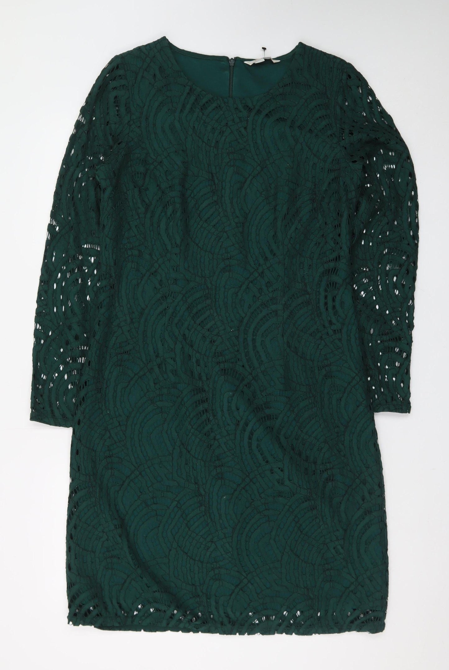 Boden Women Green Lace Shift Dress Size 12 Long Sleeve Elegant