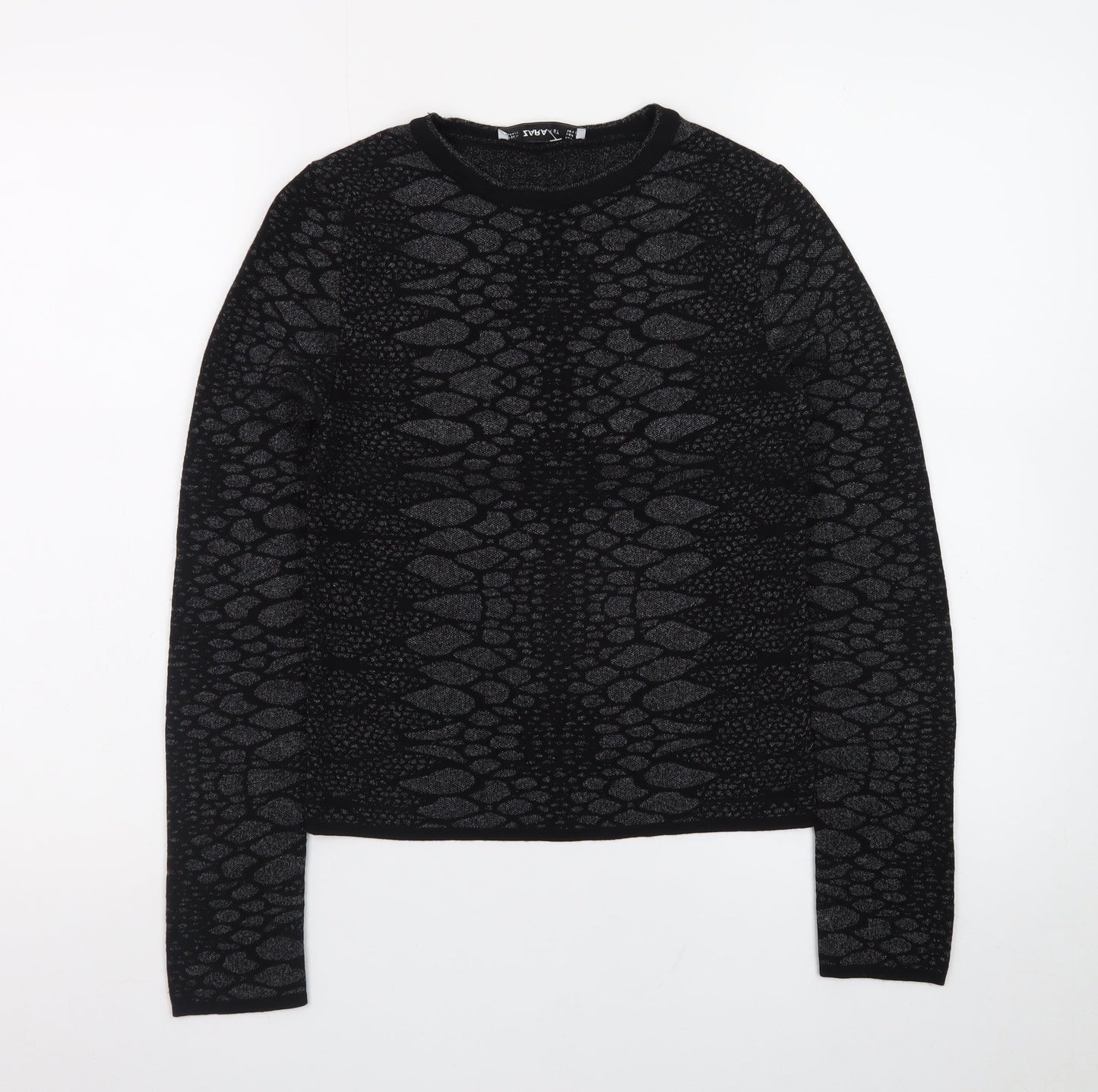 ZARA Women Black Animal Print Knit Jumper Size 8 Slim Fit
