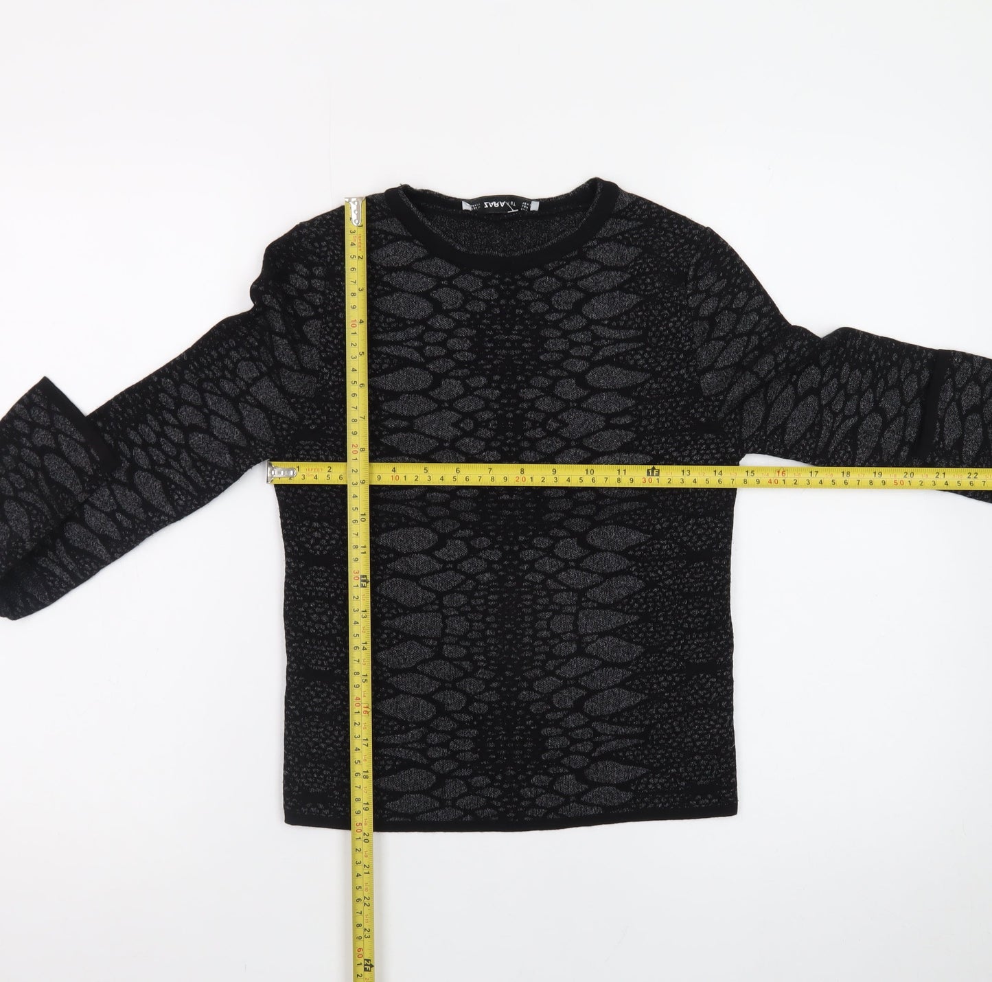 ZARA Women Black Animal Print Knit Jumper Size 8 Slim Fit