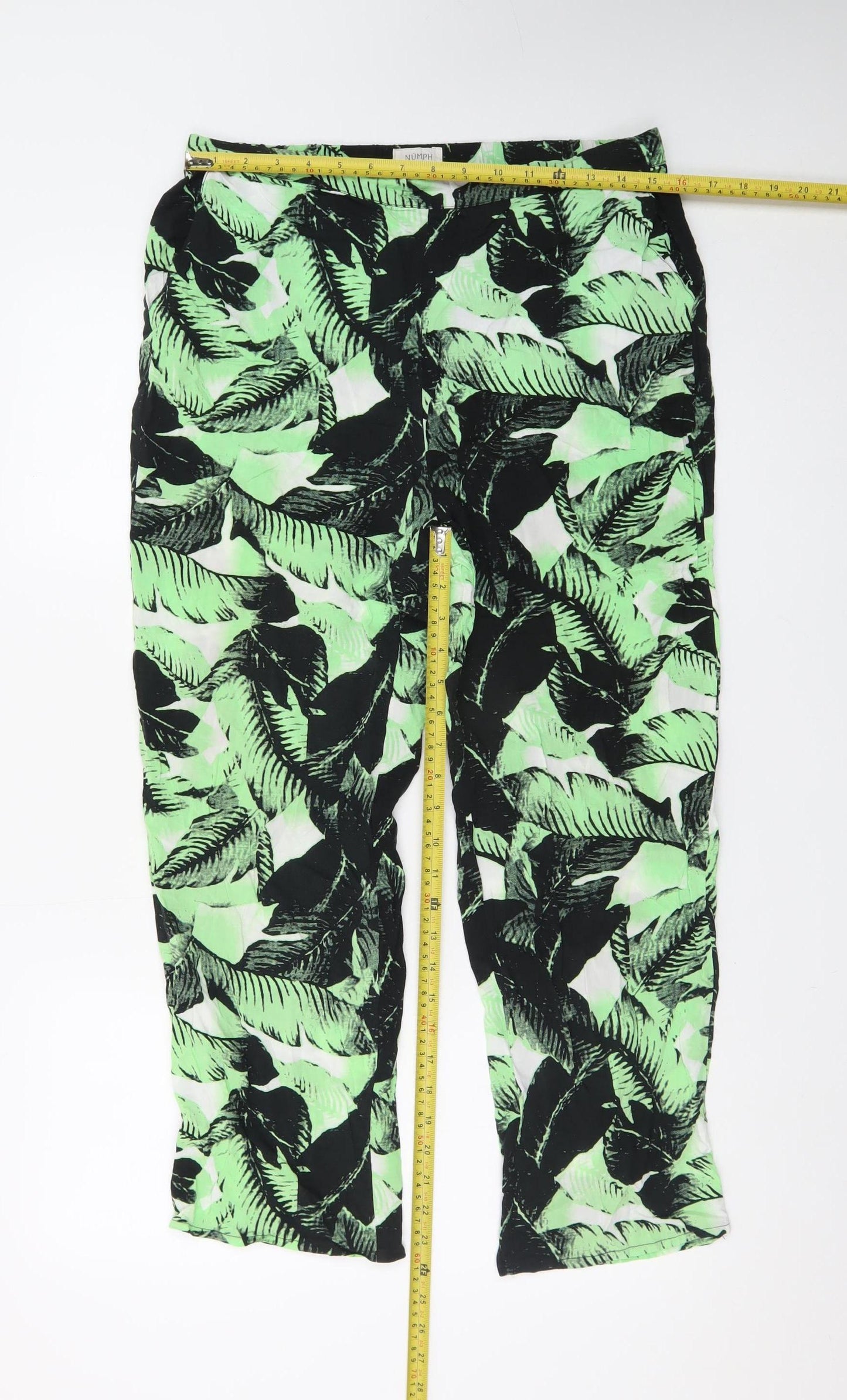 Nümph Women's Green Tropical Cropped Viscose Trousers Size 14