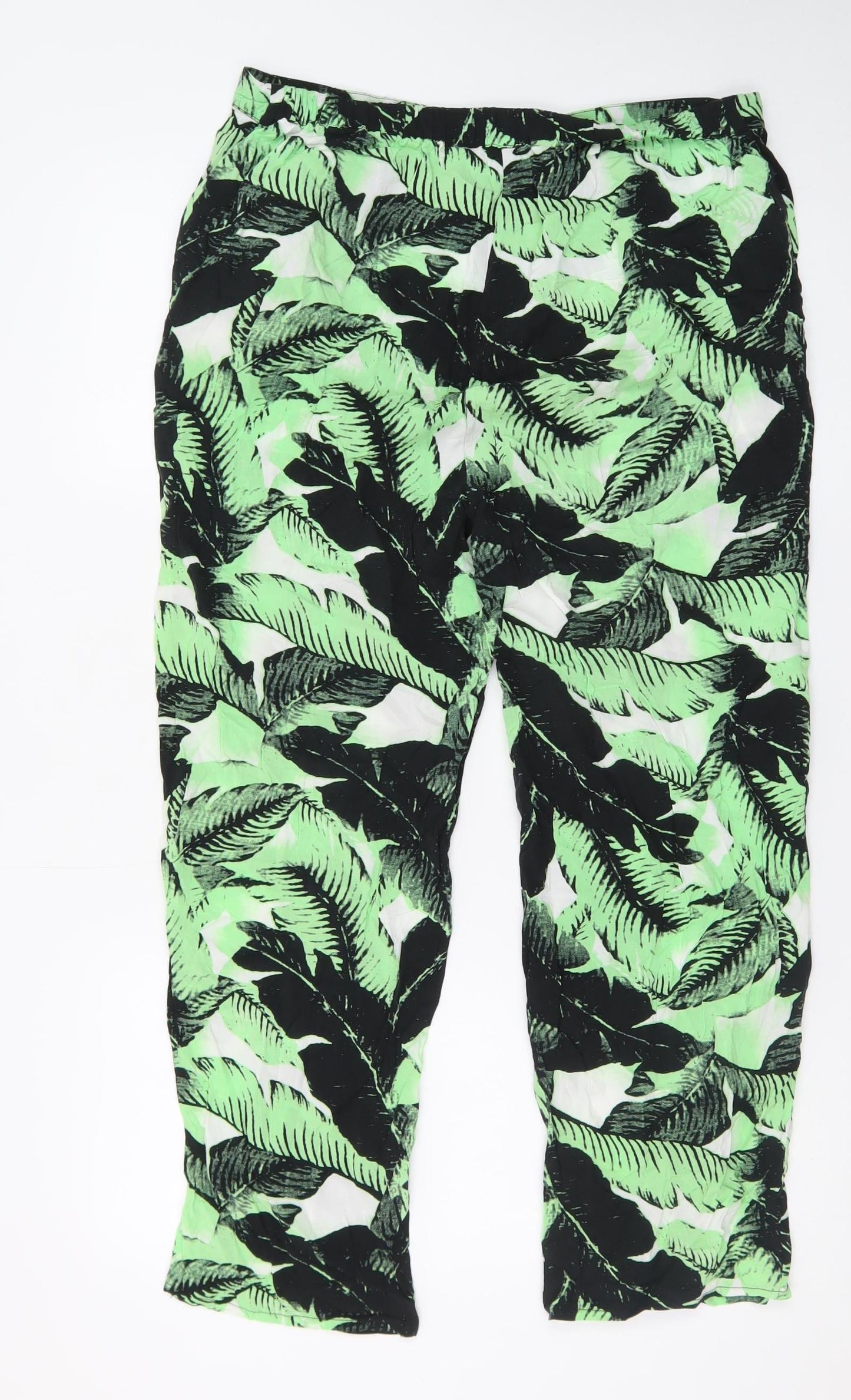 Nümph Women's Green Tropical Cropped Viscose Trousers Size 14