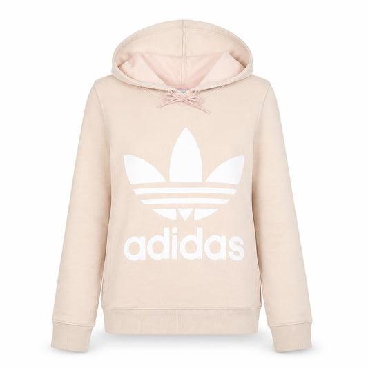 Adidas Women Beige Trefoil Hoodie Size 6 Cotton Pullover Sweatshirt