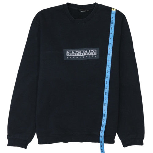 Napapijri Men's Black Logo Crew Neck Pullover Sweatshirt L