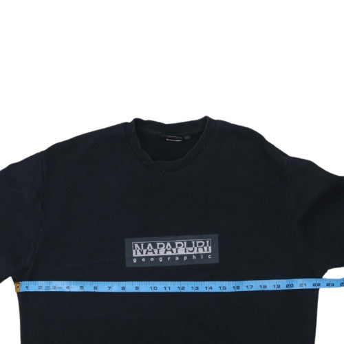 Napapijri Men's Black Logo Crew Neck Pullover Sweatshirt L