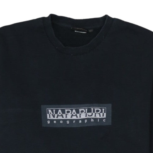Napapijri Men's Black Logo Crew Neck Pullover Sweatshirt L