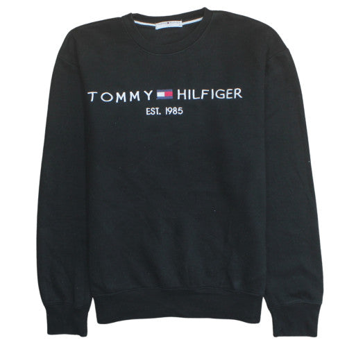 Tommy Hilfiger Men's Black Crew Neck Sweatshirt M Embroidered Logo