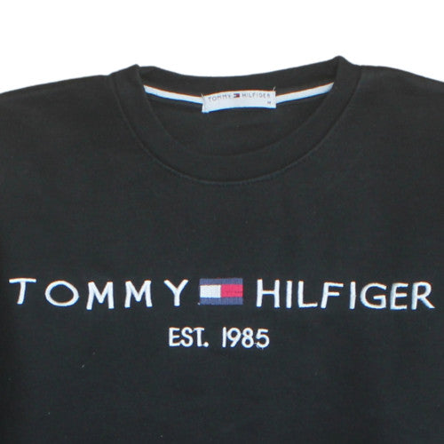 Tommy Hilfiger Men's Black Crew Neck Sweatshirt M Embroidered Logo