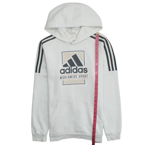 Adidas Boys White Pullover Hoodie Size 13-14 Years Cotton Blend