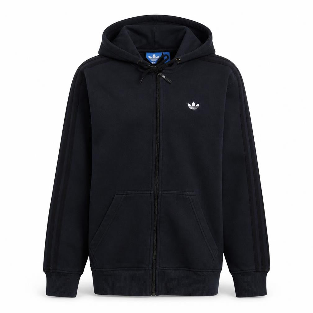 Front view of Adidas men’s black full zip hoodie s regular fit sportswear