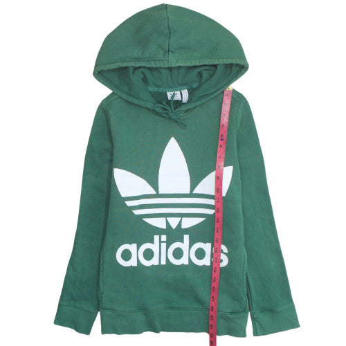 Adidas Womens Green Pullover Hoodie UK 8 Cotton Hooded Sweatshirt