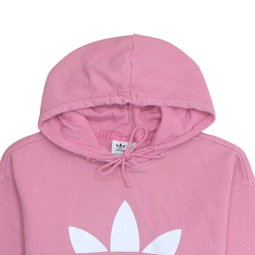 Adidas Women Pink Pullover Hoodie Size 10 Logo Print Cotton Blend