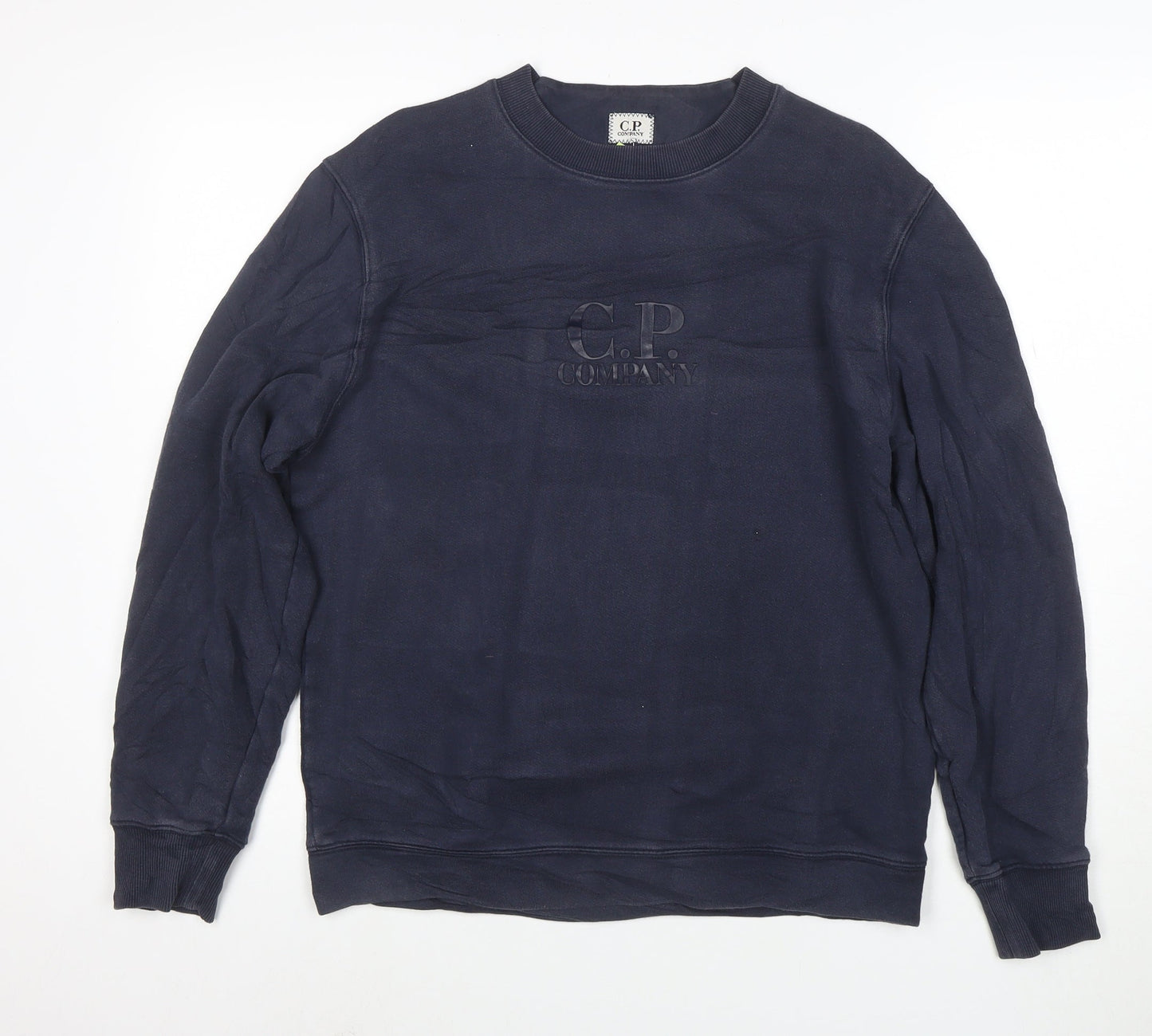 C.P. Company Men's Blue Cotton Crew Neck Logo Sweatshirt M