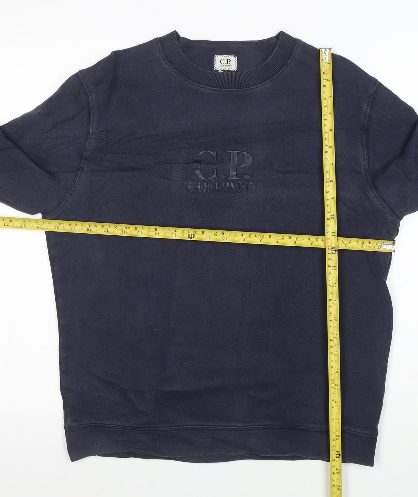 C.P. Company Men's Blue Cotton Crew Neck Logo Sweatshirt M