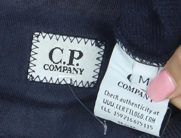 C.P. Company Men's Blue Cotton Crew Neck Logo Sweatshirt M