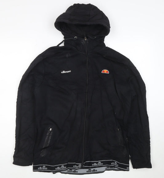 Ellesse Womens Black Full Zip Hoodie Jacket Size L Polyester Cotton
