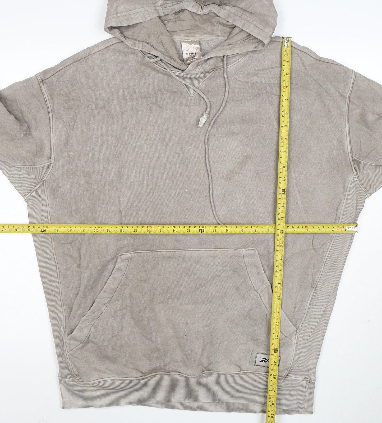 Reebok Men’s Beige 2XL Pullover Hoodie with Logo Pocket