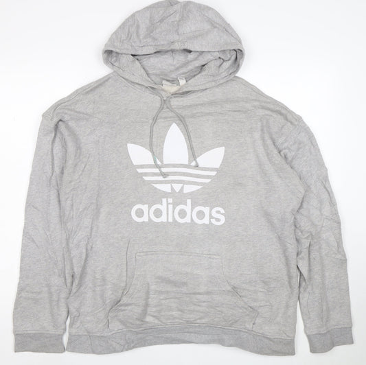 Adidas Womens Grey Size 12 Pullover Hoodie with Logo Print