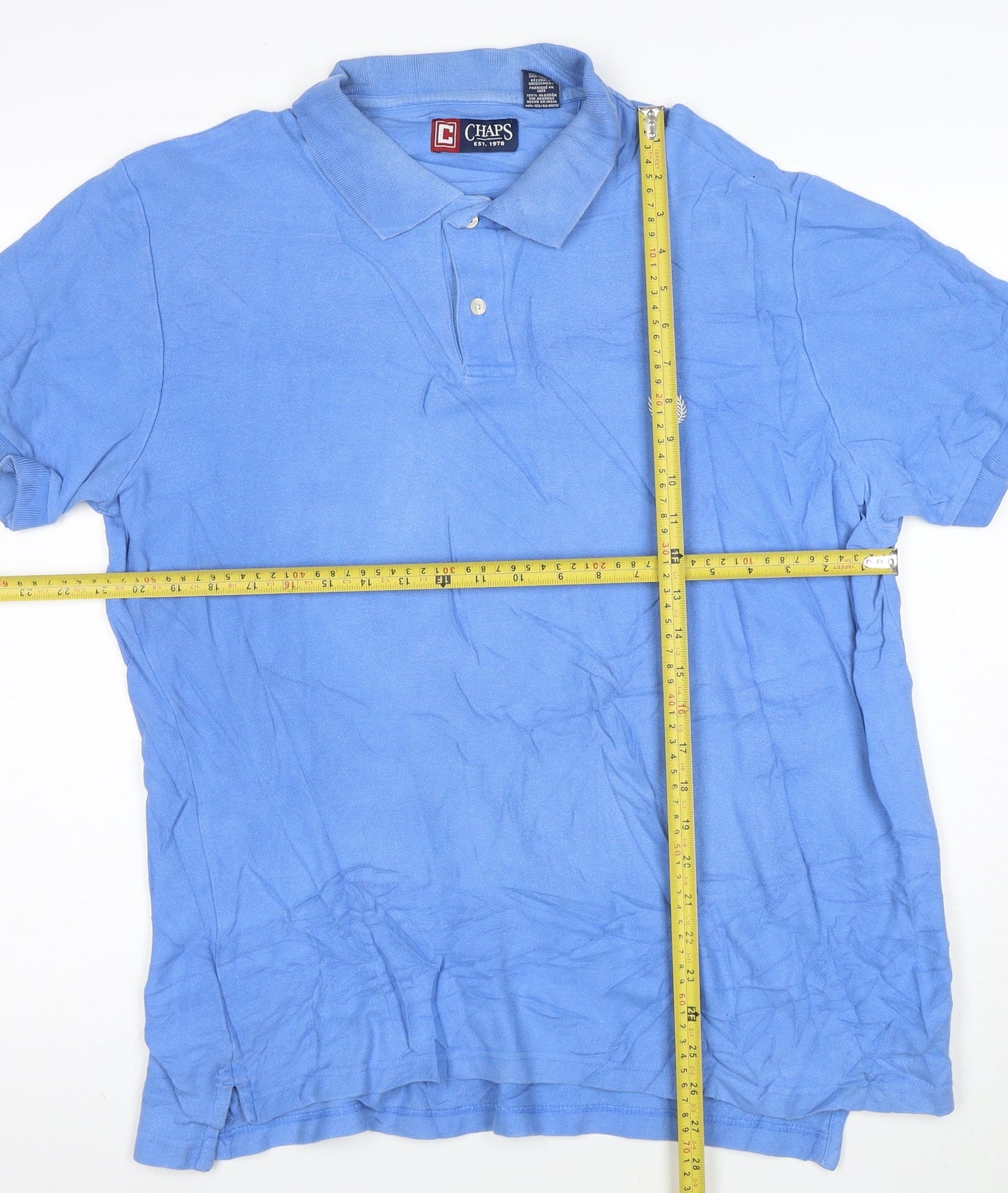 Chaps Men's Blue Cotton Short Sleeve Polo Shirt Size L
