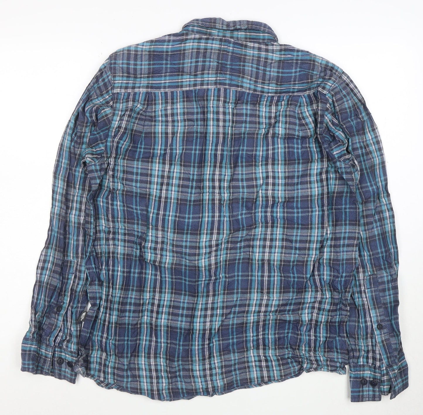 The North Face Men's Blue Plaid Cotton Button-Up Shirt M