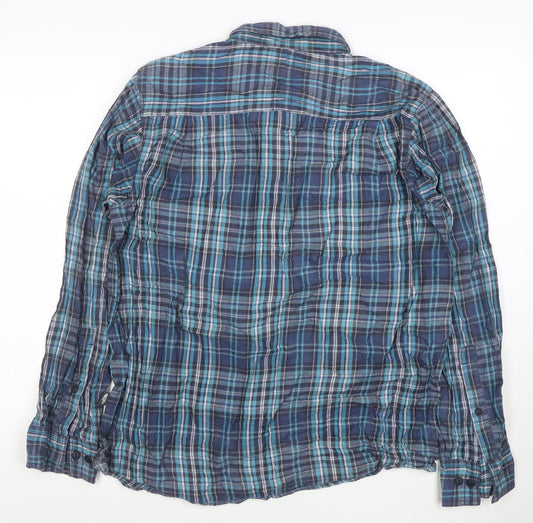 The North Face Men's Blue Plaid Cotton Button-Up Shirt M