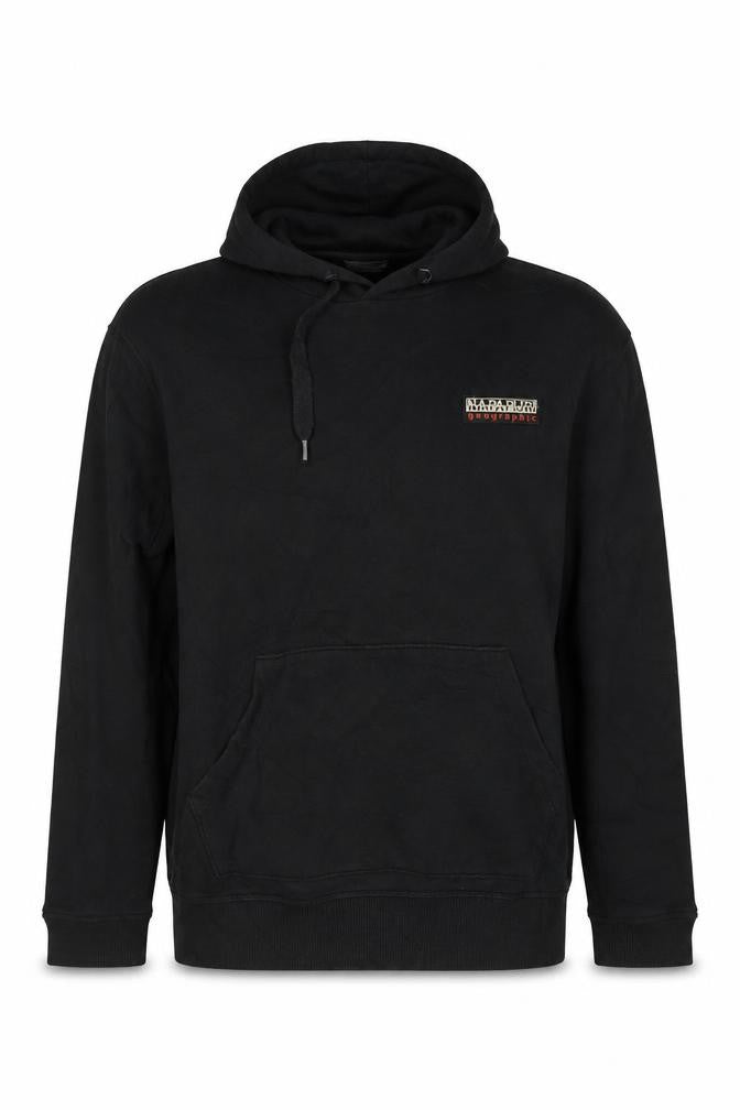 Napapijri Mens Black Pullover Hoodie Size S Logo Fleece Cotton