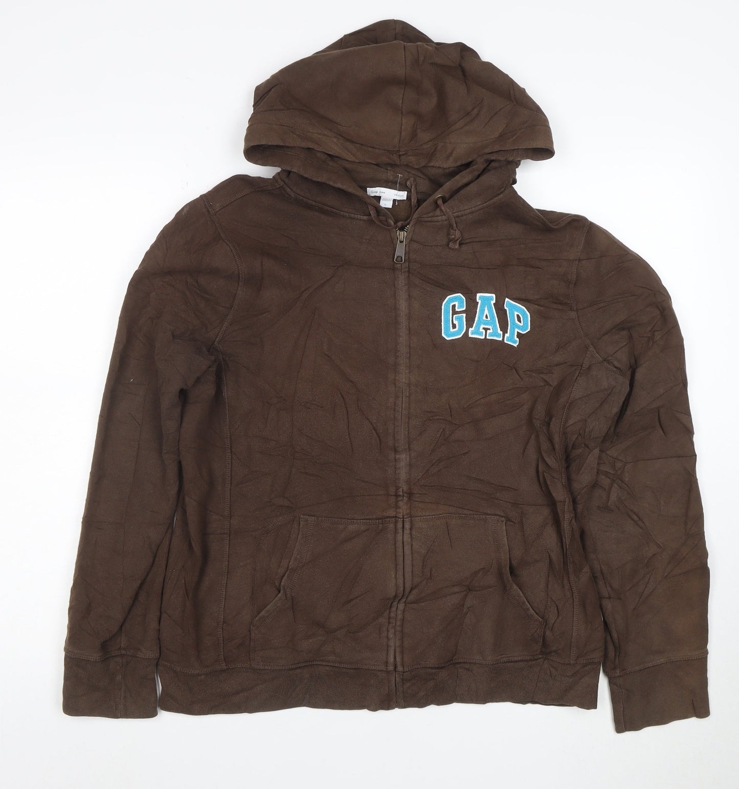 Gap Men's Brown Full Zip Hoodie L Cotton Blend Logo Sweatshirt